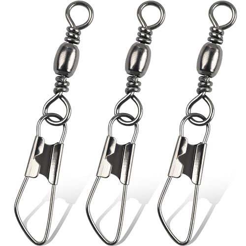 SILANON Fishing Barrel Swivels Snaps, Barrel Swivel with Safety Snap Stainless Steel Brass Swivels Fishing Tackle Line Connector High Strength Solid Rings for Saltwater Freshwater - size: 2#-40lb-60pcs