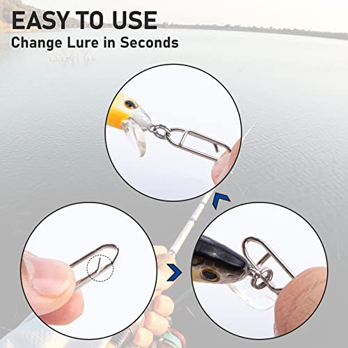 Alwonder 50-Pack Fishing Power Speed Clips, High Strength Stainless Steel Speed Clip for Fishing Lure Quick Change, Freshwater Saltwater Crankbait Popper Lures Quick Snap Connector Tackle - size: S-50LB-0.7IN