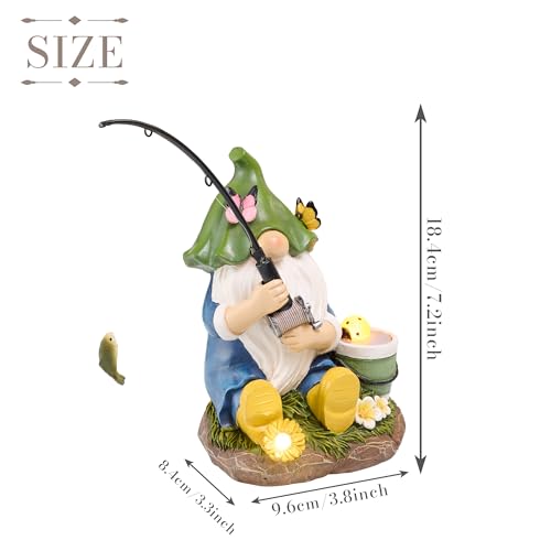 TERESA'S COLLECTIONS Resin Outdoor Statues with Solar Outdoor Lights for Garden Decor, Funny Garden Gnome Fishing Decorations for Outside Yard Porch Patio Lawn, Ideal Gift for Women and Man 7.2" - size: Medium