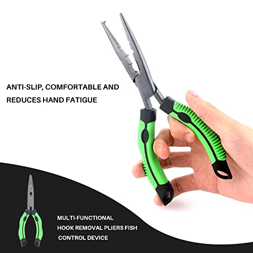 Hikary Long Nose Fishing Pliers, Stainless Steel Hook Remover Braid Cutter Rustproof Multi-Tool Fishing Gripper for Freshwater Saltwater - color: Green-9inch
