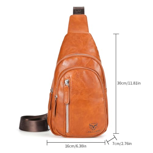 Crossbody Bags for Men Leather Sling Bags Mens Chest Bag Backpack Travel Hiking Fishing Outdoor Sports - color: Light Brown