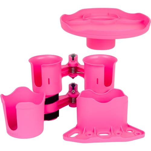 ROBOCUP, (Hot Pink), Patented Clamp On Boat Cup Holder |Multifunction Dual Drink Caddy for Fishing Poles, Tools, Net, Gaff |Portable Storage for Boating, Beach, Umbrellas, Golf Carts, Strollers - color: Hot Pink, size: Standard Spring