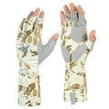 KastKing Agies Fishing Gloves Men, UPF 50+ Sun Gloves UV Protection, Cooling Quick-Dry 3/4 Fingerless Gloves with Extended Cuff, Microfiber Palm & Pull Tabs, for Fishing, Kayaking, Hiking, Hunting - color: X Camo-Neutral, size: Small-Medium