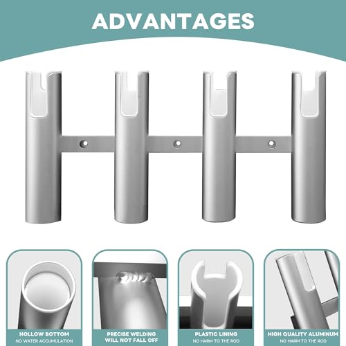 Aluminium Fishing Rod Holders for Boat, Wall-Mounted Fishing Pole Roof Rod Rack,Surf Fishing Rod Holder for Truck, Boats & Yacht - color: 4 Tubes Sliver