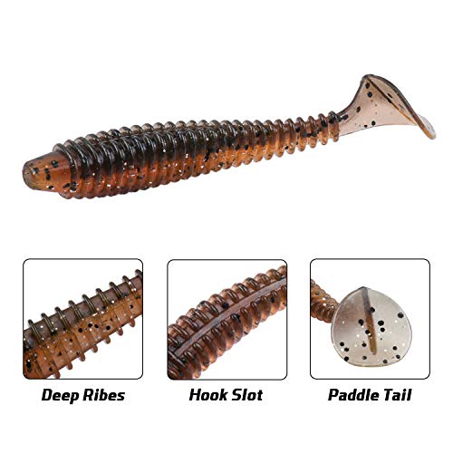RUNCL Swimbaits Paddle 10/20/30/40PCS, 5/4/3/2 Inchs Paddle Tail, Soft Lure for Trout Crappie Bass, Durable Plastic Bait Swimmer for Saltwater/Freshwater, Fishing Lover's Gift - color: Red Candy, size: 3in, 30pcs