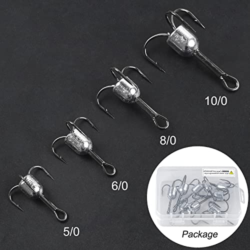 Snagging Weighted Treble Hooks, 5pcs Snagging Hooks Large Weighted Fishing Hooks Saltwater Treble Bunker Snag Hook for Tuna Swordfish Striper Halibut Trolling 5/0 6/0 8/0 10/0 - size: 10/0-2.5oz-5pcs