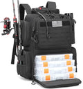 Tactical Fishing Backpack with Tackle Boxes, Rod Holders & Bottle Holder, 50 L Large Tackle Box Backpack with Cooler, Fishing Tackle Bag with Trays Store Gear & Equipment, Black - color: Black