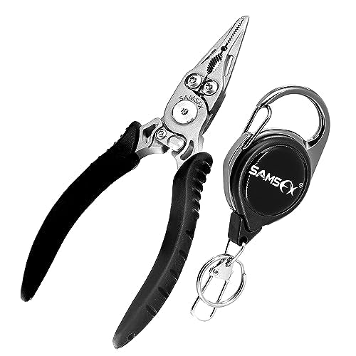SAMSFX Mini Snap Split Ring Fishing Pliers with Retractors Combo, Scissors Braid Cutters, Lightweight Stainless Steel Fly Fishing Tools, Split Ring Pliers, Hook Remover
