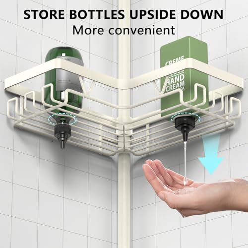DAOYA Corner Shower Caddy Tension Pole, 4-Tier Adjustable Corner Shower Caddy with Soap Dish & Razor Holder, Stainless Steel Tension Pole Shelf Fits Bathtub & Floor 25-114.2 inches(Off-white) - color: Off-white