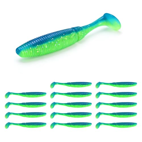 Clearance Bionics-Designed Durable Soft Plastic Fishing Lures Kit with Bonus Accessories, 3/4/5/6 Inch, 9-Type Lifelike Swimbaits in One Gear Set Included Tackle Box for Bass - color: Blue-green