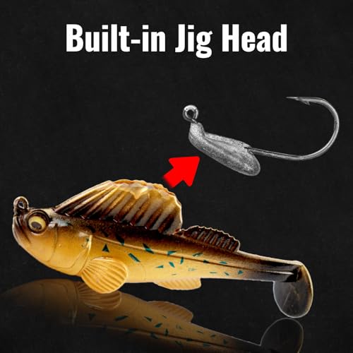Soft Fishing Lures 5pcs Kit with Tackle Box Weedless Paddle Tail Swimbaits for Bass Trout Crappie Walleye Freshwater Saltwater Life Like Action Durable Plastic Sharp Hooks - color: 2in 5pcs