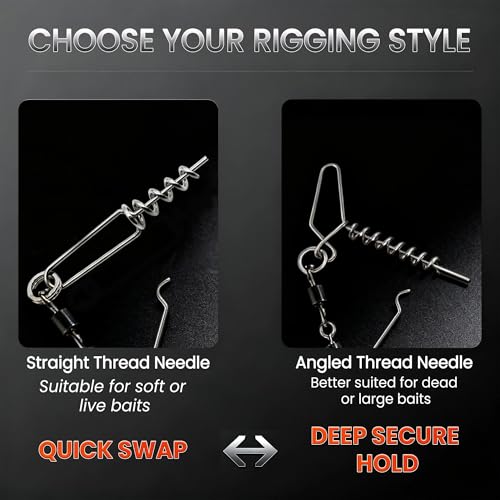 9KM DWLIFE Stinger Hooks Stinger Rig Treble Hooks with Sinker Weight Soft Bait Swimbait Predator Fishing Rig with Straight/Angled Threaded Needle for Pike, Walleye, Musky, Ice Fishing & Dead Bait - size: 1#, style: Angled Threaded Needle