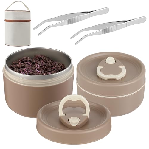 Honeydak 2 Pcs Worm Containers Keeper for Fishing, Insulated Bait Cooler for Worms Storage Box with 1 Handbag and 2 Tweezers, Empty Holder Box for Keeping Fresh and Alive