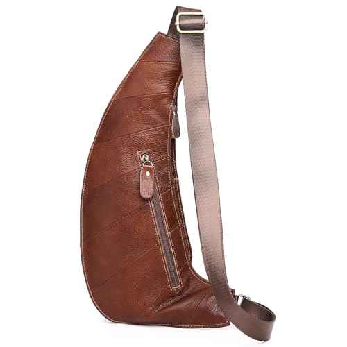 Vintage Leather Sling Bag Backpack for Men Crossbody Shoulder Chest DayPack Backpacks - color: #04brown