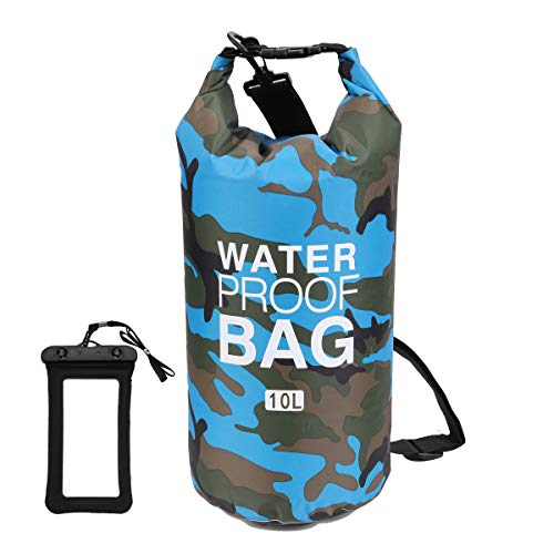 Waterproof Dry Bag 2L/5L/10L/15L/20L/30L, Roll Top Sack Keeps Gear Dry for Kayaking, Rafting, Boating, Swimming, Camping, Hiking, Beach, Fishing with Free Waterproof Phone Case - color: Light Blue, size: 20L