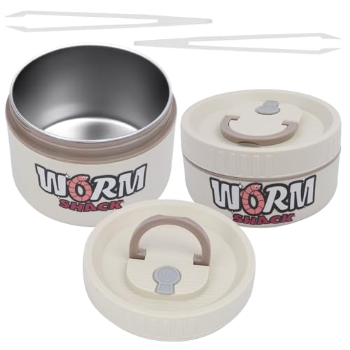2Pcs Live Bait Storage,Fishing Bait Container, Stainless Steel Worm Storage Box, Nightcrawler Box, Bait Tank, Compact and Durable,Small and Portable, Keeps Bait Fresh and Alive - color: White