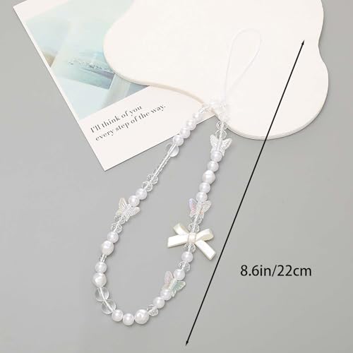Beaded Phone Lanyard Wrist Strap Phone Charms Fixed Beads Pearl Chain - color: PC-xx-1