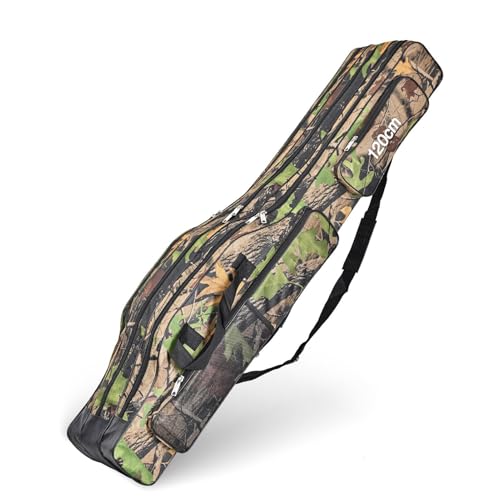 3 Layers Fishing Pole Bag,Portable 3 Layers Oxford Folding Rod Carry Case,Fishing Reel Tackle Storage Bag Case - color: Earthy yellow, size: 120cm/47.2in