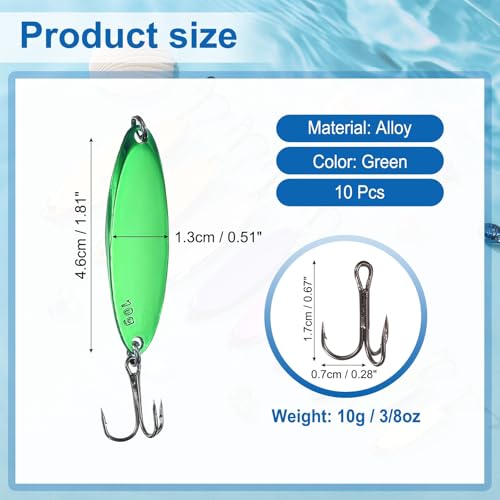 Fishing Spoons Lures, Metal Saltwater Treble Trout Lures Jigging Spoon with Treble Hooks Casting Spinner Baits - color: Green, size: 10g / 3/8oz