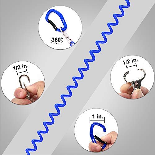 HERCULES M4 Fishing Lanyard, Fishing Pole Tether, Kayak Paddle Leash, Heavy Duty Retractable Coiled Lanyard for Fishing, Rods, Pliers, Boating, Paddles, Kayak - color: Pack of 2 Blue (17.7" Plus, 5.9")