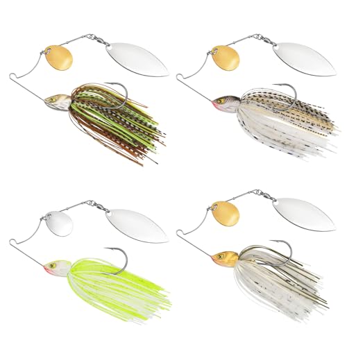 MadBite by KastKing Spinnerbait Fishing Lures, Bass Trout Salmon Walleye Stainless Steel Spinner Baits Kit, Saltwater Freshwater, 4 pcs - color: Clear Water - Colorado & Willow, size: 1/2oz