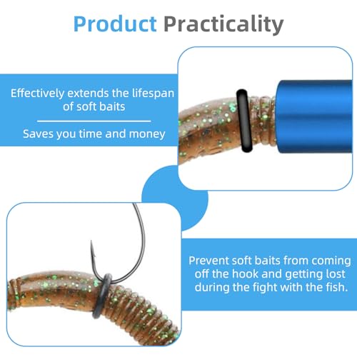 Wacky Rig Tool Kit – Aluminum Wacky Worm Tool + 310 O-Rings, for 4"-7" Fishing Worm Lures， Quick-Rig Wacky Rig O-Ring System for Bass Fishing Soft Plastics