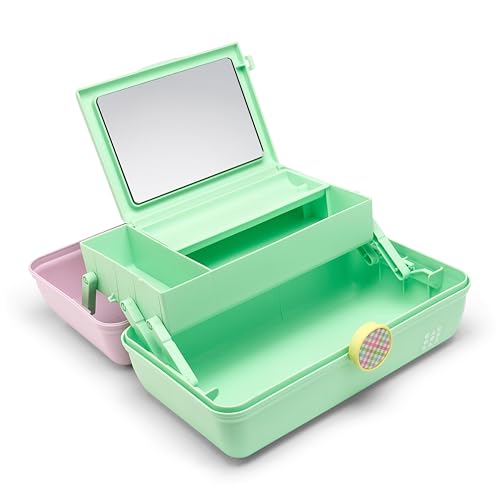 Caboodles On-The-Go Girl Makeup Box, Two-Tone Lavender and Light Green, Hard Plastic Makeup Organizer Box, Built-In Mirror, Secure Latch for Safe Travel, Spacious Storage for Large Items - color: Lavender and Light Green