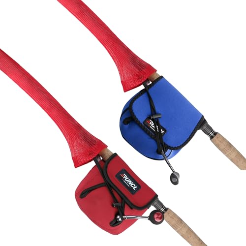 RUNCL Fishing Rod Sleeves & Reel Bags, Spinning/Casting Rod Socks & Spinning/Baitcasting Reel Covers - Protection Solution, Space Saver, Perfect Storage - Fishing Pole Sleeves & Reel Pouch (2 Pack) - color: Spinning Rod Sleeves*2pcs+Reel Bags*2pcs,(Red)