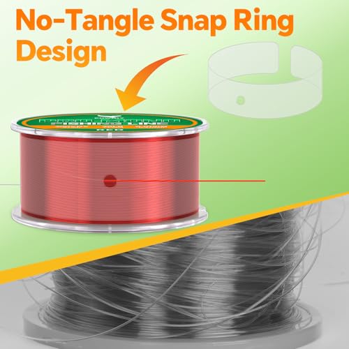 Monofilament Fishing Line with Knot Guide Card, Tangle-Free Snap Ring for No More Mess, Low Memory Smooth Casting Nylon Mono String, 15/20/30/50/80LB, 220-1050 Yards - color: Red, size: 30LB 330Yards