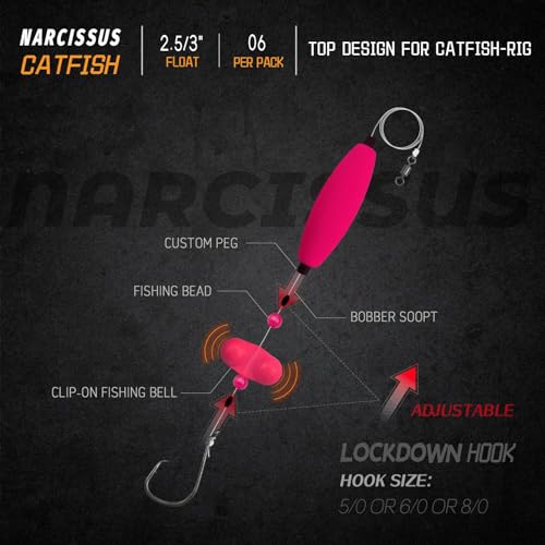 Narcissus Catfish Rigs Set – 6 Pre-Tied Rigs with 2 Sinker Sliders, Float Rigs Tackle, Santee Rig, Circle Hooks 6/0 – Complete & Ready-to-Use Kit - color: Hook Size 6/0-Weight 2 oz New