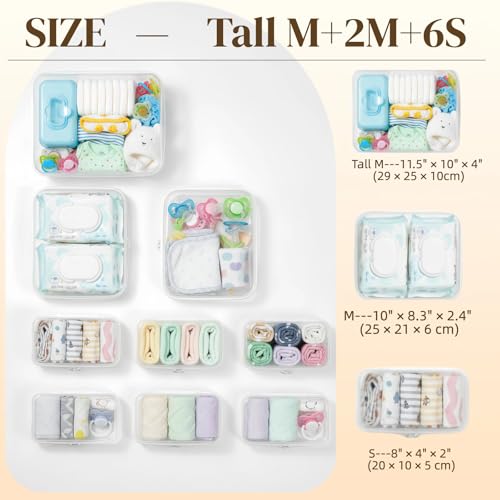 9 pcs Zipper Pouches Nesting Set, Hard Shell Toiletry Bag, Stackable Travel Organizer, Cosmetic Bags, Transparent Diaper Bag, Storage Cases (1 Tall M + 2M + 6S) - color: White, size: 1Tall M+2M+6S