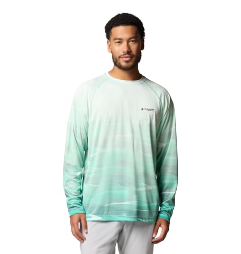 Columbia Men's Super Terminal Tackle PFG Fade Long Sleeve - color: Glaze Green/Obsidian Fotw Permit, size: Large