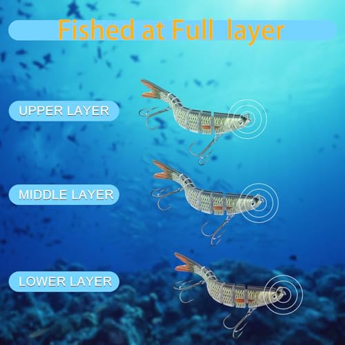 Fishing Lures for Freshwater and Saltwater, Realistic Fishing Lures with Storage Box for Bass Trout Crappie Walleye Pike Bluegill, Slow Sinking Jointed Swimbait, Extra 5pcs 6# and 5 pcs 8# Hooks