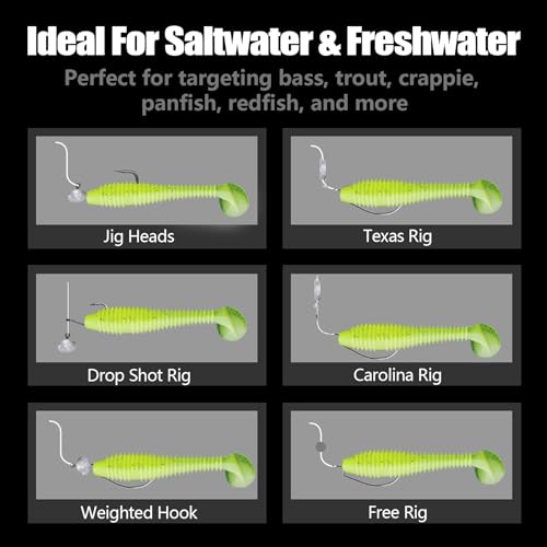 Eupheng 2.5inch/3inch Paddle Tail Swimbaits, T-Tail Ribbed Soft Plastic Fishing Lures for Bass Trout Crappie Walleye Saltwater Freshwater Fishing - size: 3 inch - 30 PCS