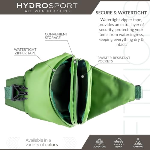 FITKICKS Hydrosport All Weather Sling Bag Unisex Crossbody Travel Hiking Chest Bag - color: Green
