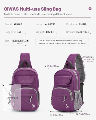 OIWAS Sling Bag Crossbody Backpack for Men, One Strap Backpack Hiking Daypack Chest Bag for Women - color: Purple