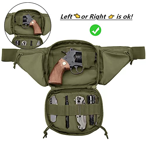 Tactical Fanny Pack Gun Holster Concealed Carry Pistol Military Tactical Waist Bag Waterproof Molle EDC Pouch with USA Flag Patch - color: Green