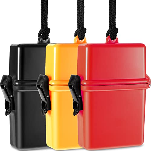 Outus 3 Pcs Waterproof ID Badge Holder Case with Waterproof Buckle 4.72 x 2.95 x 1.57 Inch Sport Case Locker with Adjustable Hanging Rope for Swimming Travel Fishing Boat(Red, Black, Yellow, Classic) - color: Red, Black, Yellow, size: 4.72 x 2.95 x 1.57 I