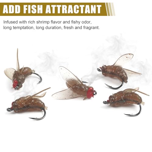 Bionic Fly Fishing Bait, Flies Fishing Lures Kit Trout Jigs Swimbaits Dry Flies Fly Fishing Lures Fish Attractant Fly Fishing Hook for Saltwater Freshwater Bass Panfish 15mm - color: Brown-18pcs