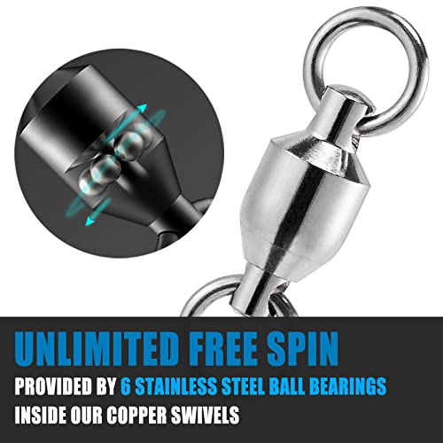 Dr.Fish 20 Pack Fishing Swivels, Ball Bearing Swivels Fishing Tackles, Copper Stainless Steel Solid Rings High Strength Barrel Swivels Saltwater Fishing Swivels - size: #8-390LB-20 Pack