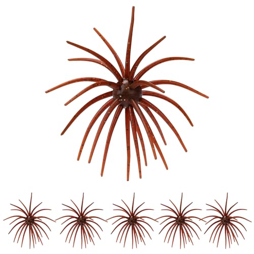 QualyQualy Urchin Bait for Bass Fishing, Floating TPE Creature Lures - 2.5'' / 3.6''/ 4'' /5.1'' Multi-Tentacle Soft Plastic Bait for Bass, Walleye, Pike - color: #04 Dark Browm, size: L-6pcs