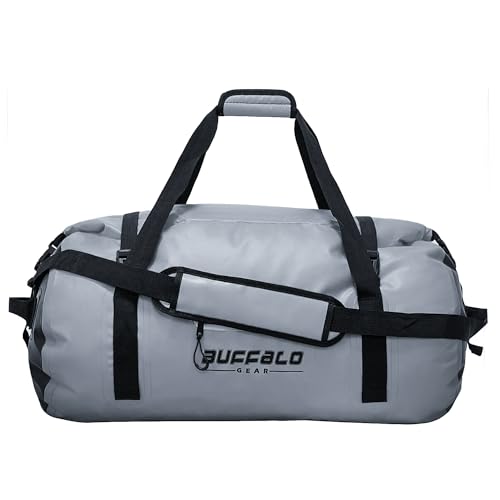Buffalo Gear Waterproof Duffle Bag 40L 60L 80L Roll-top Dry Bag Heavy Duty Waterproof Duffel Travel Bag for Kayaking Rafting Boating Fishing Camping - color: Grey, size: 80L
