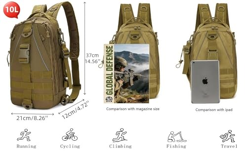 Tactical 10L MOLLE Bag for Fishing Trekking Survival Camping Fitness | Multiple independent pockets, tackle box slots,High-strength nylon,Multiple independent pockets, tackle box slots - color: Brown