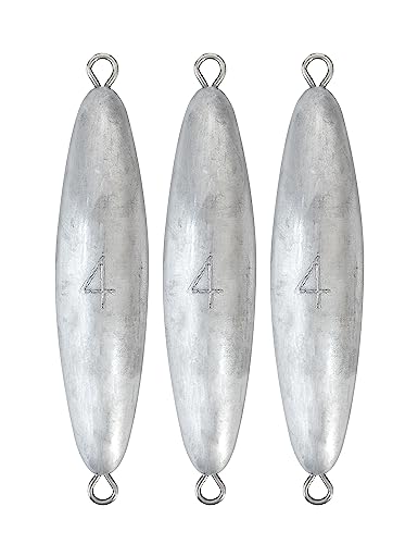 BLUEWING Torpedo Sinker Through Wire Fishing Weight Saltwater Bullet Lead Double Ringed 2oz-48oz - style: #03 4 Ounce, 3 Pack