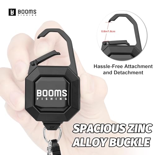 Booms Fishing Locking Zinger Retractor: 2Pack Fly Fishing Retractor - 8oz Retractable Keychain Heavy Duty - RG4 Black Retractable Gear Tether with 27.5" Cord