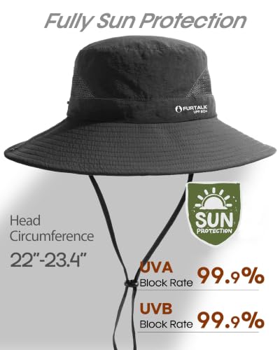 FURTALK Mens Bucket Sun Hat UPF 80+ Wide Brim Hiking Fishing Beach Outdoor Hats - color: Black