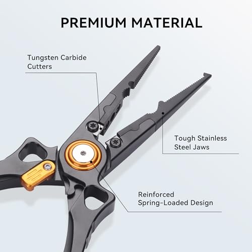 Fishing Pliers Hook Remover, Saltwater Split Ring Pliers with Safety Lock, Fishing Gear with Sheath and Lanyard, Fishing Gifts for Men - color: Black