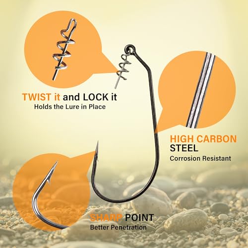 Reaction Tackle Swimbait Hooks for Bass Fishing - Soft Plastic Fishing Hooks with Centering Spring pin for Soft Plastic Swim Baits and Worm Lure Baits - size: #5/0