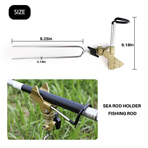 Rod Holder Fishing Pole Holder with Fishing Rod Alarm Bells,Universal Adjustable Gold Fishing Rod Holder Hand and Sea Dual-Purpose Ground Plug Holder for Bank Fishing - color: gold 3pcs