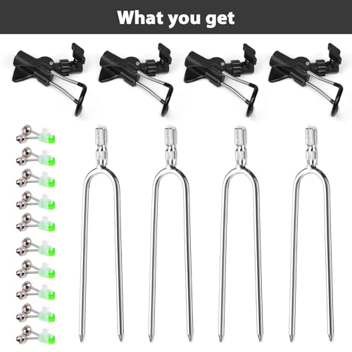 Aluminum Bank Fishing Rod Holder with 10 Fishing Bells | Heavy Duty Ground Spike Fish Pole Stand Rack for Shore, Surf, Beach Fishing - Great Fathers Day Gift for Men